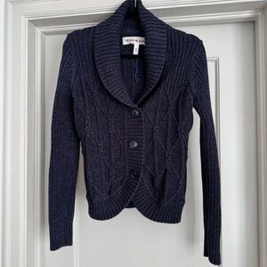 Women’s G.H. Bass navy blue cable knit cardigan 100% cotton size M